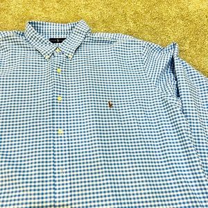 New with tags XXXL light blue and white checkered design. Great shirt.